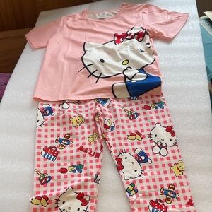 Hello Kitty Pink and Blue Kids Pajama Set SZ 7-8 girls